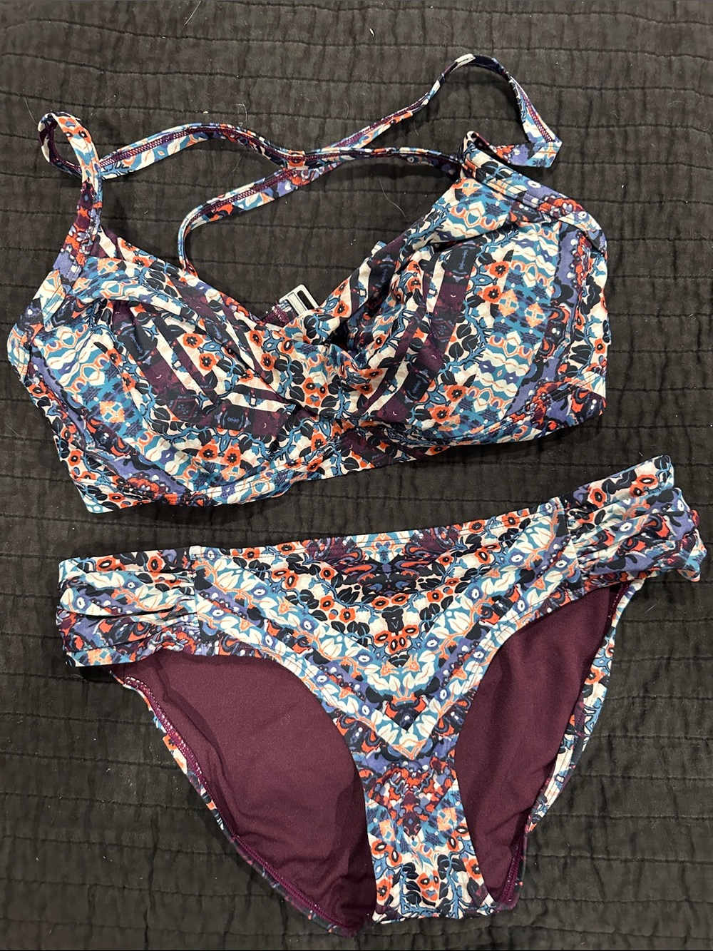 Athleta Floral Underwire Bikini Set in Navy and Purple